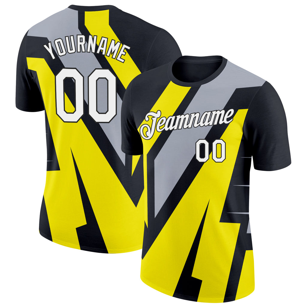 Custom Black Gray-Light Yellow 3D Esports Performance T-Shirt