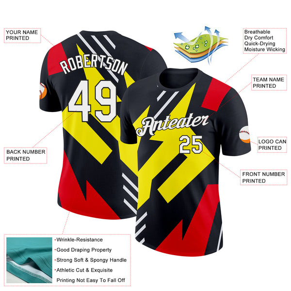 Custom Black Light Yellow-Fire Red 3D Esports Performance T-Shirt