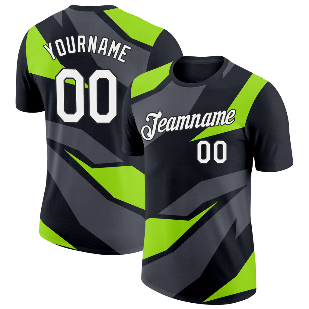 Custom Black Steel Gray-Neon Green 3D Esports Performance T-Shirt