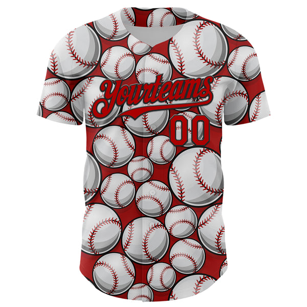 Custom Red Black-White Comic Doodle Ballgame 3D Pattern Design Authentic Baseball Jersey