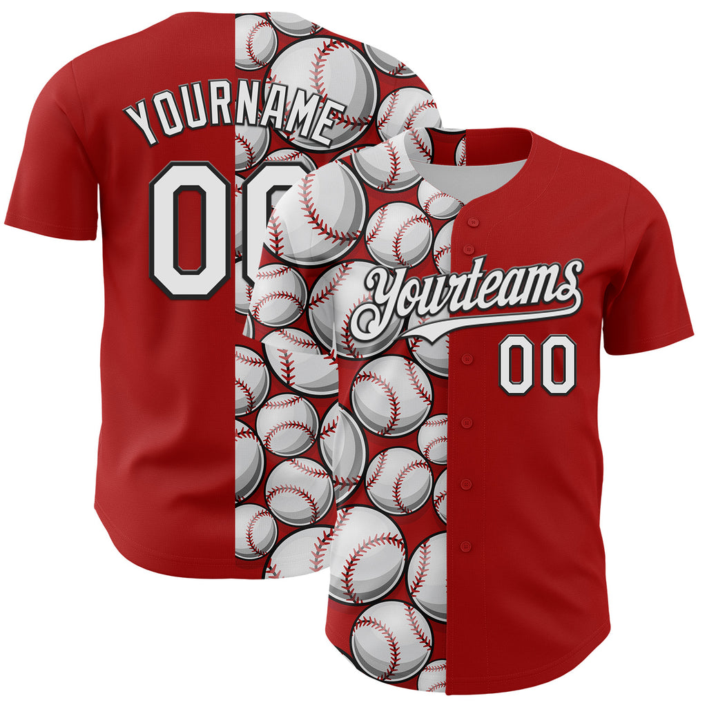 Custom Red White-Black Comic Doodle Ballgame 3D Pattern Design Authentic Baseball Jersey