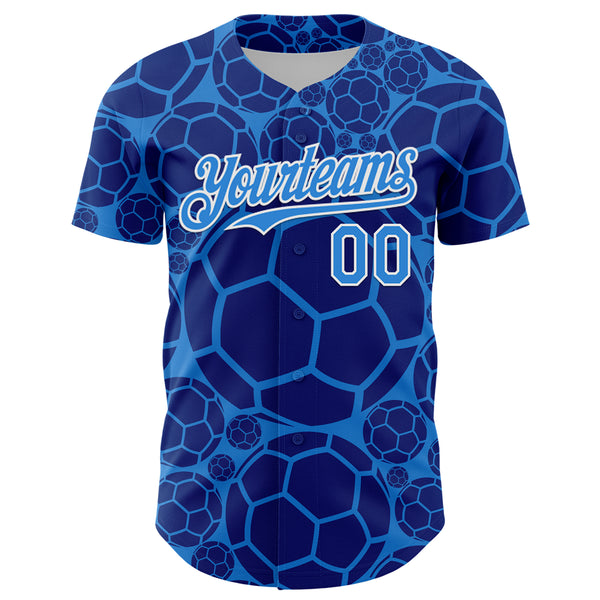 Custom Electric Blue White Comic Doodle Ballgame 3D Pattern Design Authentic Baseball Jersey