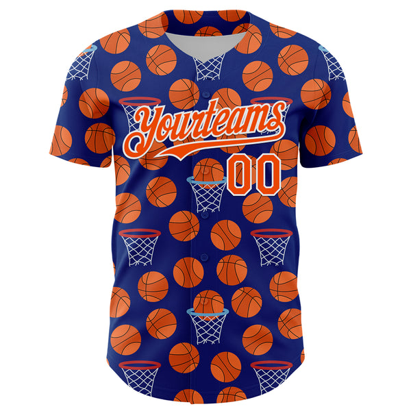 Custom Royal Orange-White Comic Doodle Ballgame 3D Pattern Design Authentic Baseball Jersey