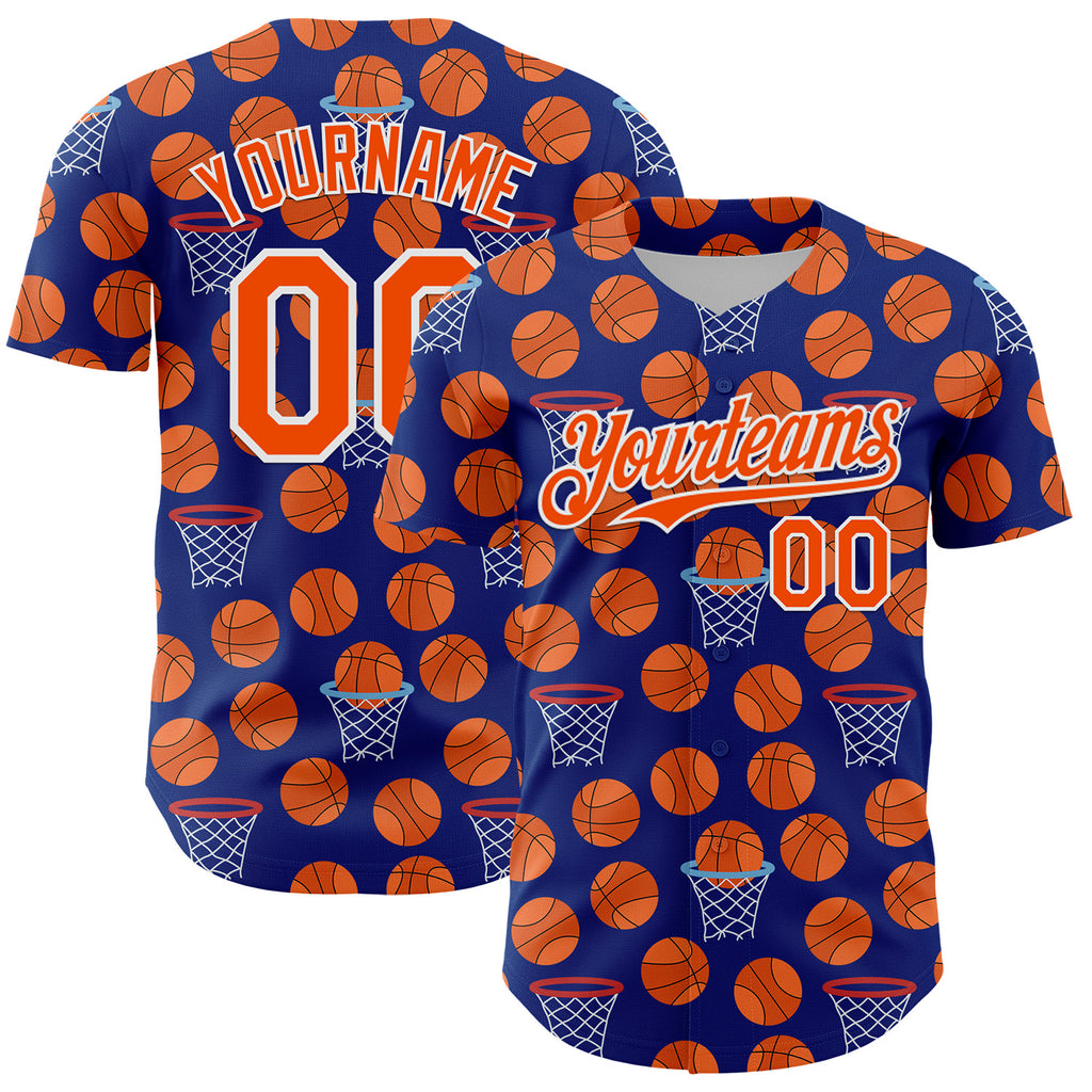 Custom Royal Orange-White Comic Doodle Ballgame 3D Pattern Design Authentic Baseball Jersey