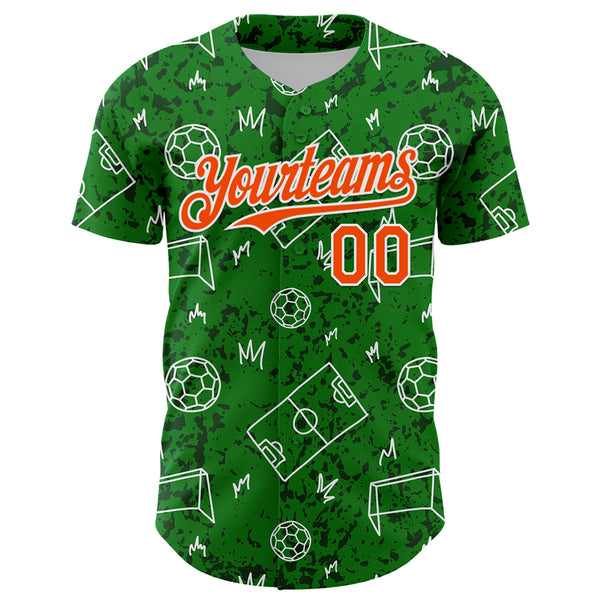 Custom Grass Green Orange-White Comic Doodle Ballgame 3D Pattern Design Authentic Baseball Jersey