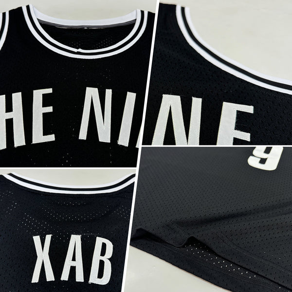 Custom Black White Authentic Throwback Basketball Jersey