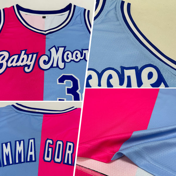 Custom Light Blue Royal-Pink Authentic Split Fashion Basketball Jersey