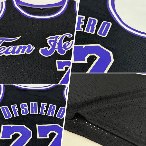 Custom Black Purple-Cream Authentic Throwback Basketball Jersey