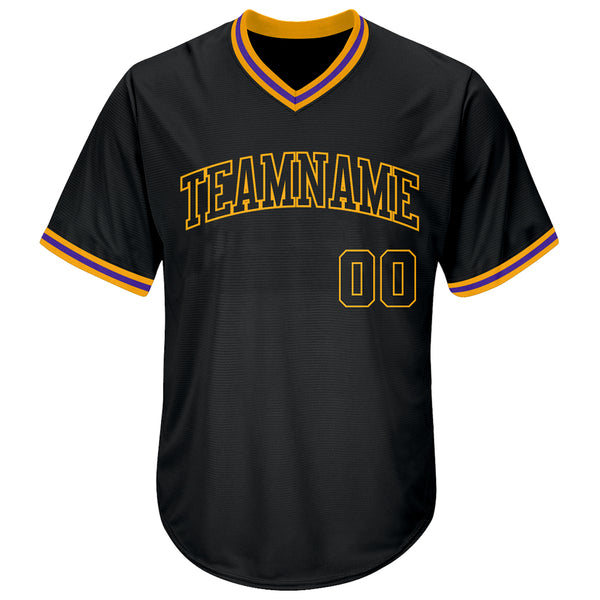 Custom Black Black-Gold Authentic Throwback Rib-Knit Baseball Jersey Shirt