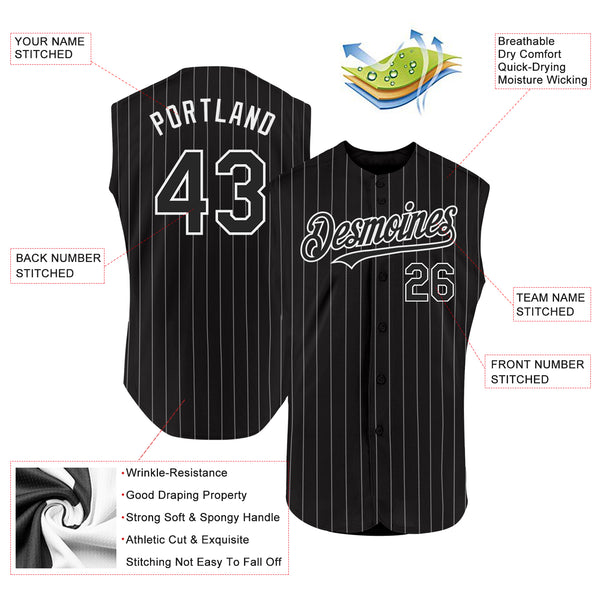 Custom Black White Pinstripe White Authentic Sleeveless Baseball Jersey