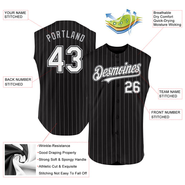 Custom Black White Pinstripe Gray Authentic Sleeveless Baseball Jersey