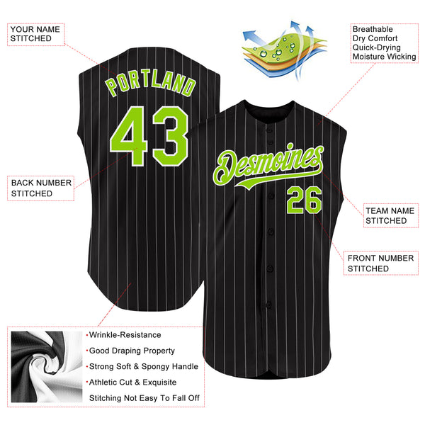 Custom Black White Pinstripe Neon Green Authentic Sleeveless Baseball Jersey