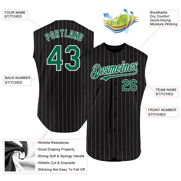 Custom Black White Pinstripe Kelly Green Authentic Sleeveless Baseball Jersey