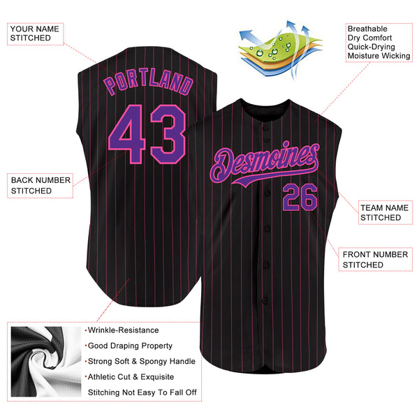 Custom Black Pink Pinstripe Purple Authentic Sleeveless Baseball Jersey