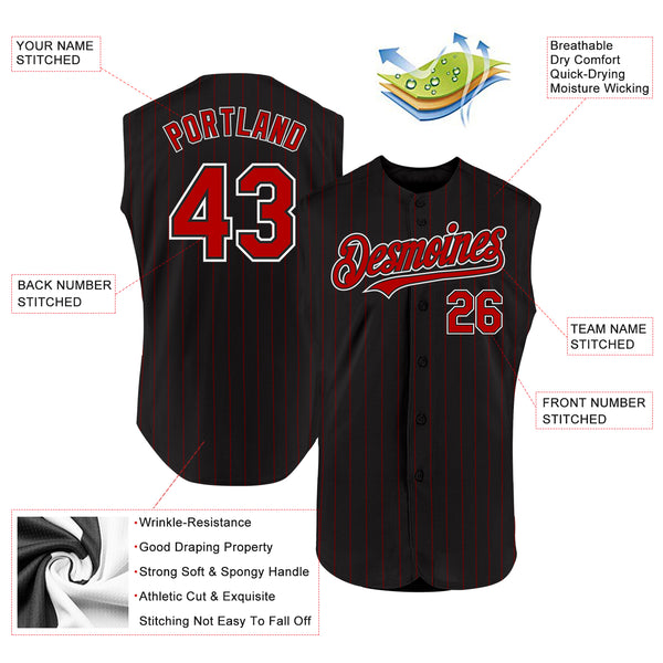 Custom Black Red Pinstripe White Authentic Sleeveless Baseball Jersey