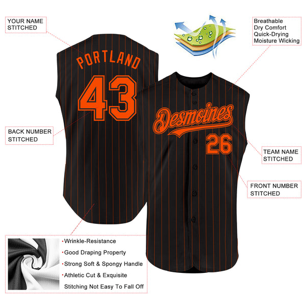 Custom Black Orange Pinstripe Orange Authentic Sleeveless Baseball Jersey