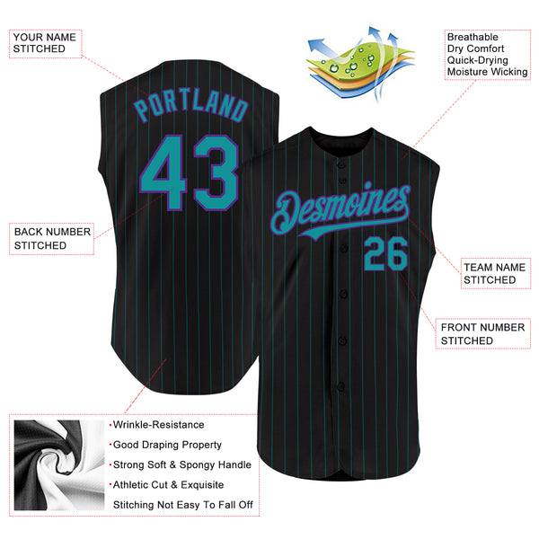 Custom Black Teal Pinstripe Purple Authentic Sleeveless Baseball Jersey