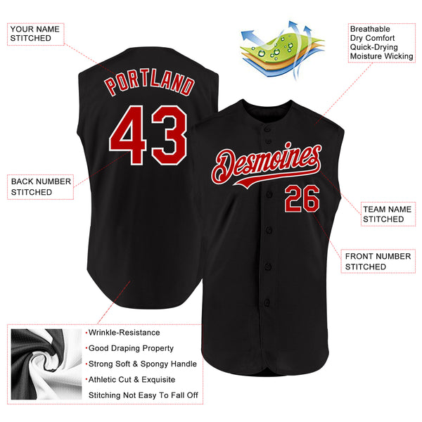 Custom Black Red-White Authentic Sleeveless Baseball Jersey