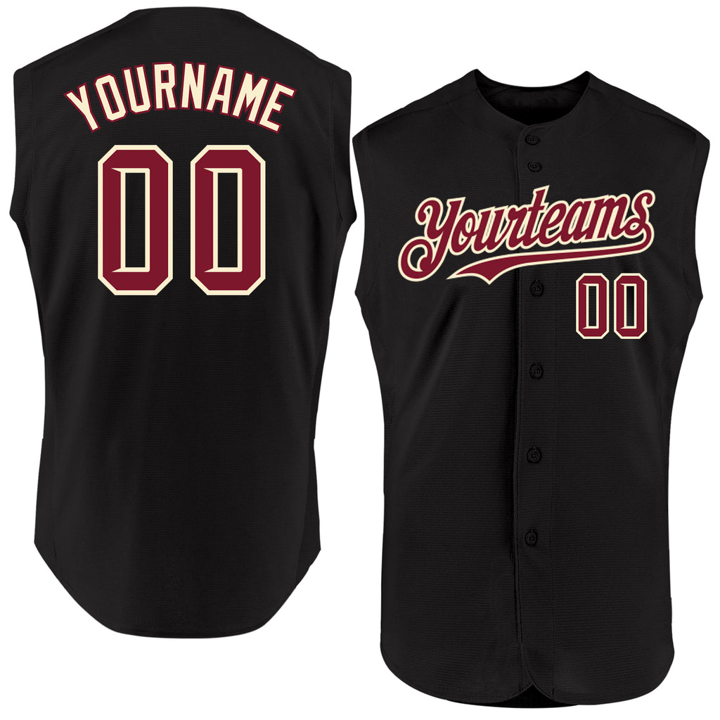 Custom Black Crimson-Cream Authentic Sleeveless Baseball Jersey