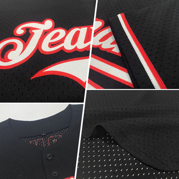 Custom Black Crimson-Yellow Mesh Authentic Throwback Baseball Jersey