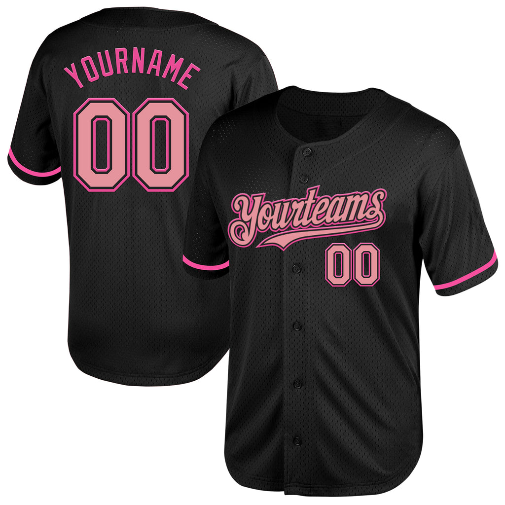 Custom Black Medium Pink-Pink Mesh Authentic Throwback Baseball Jersey