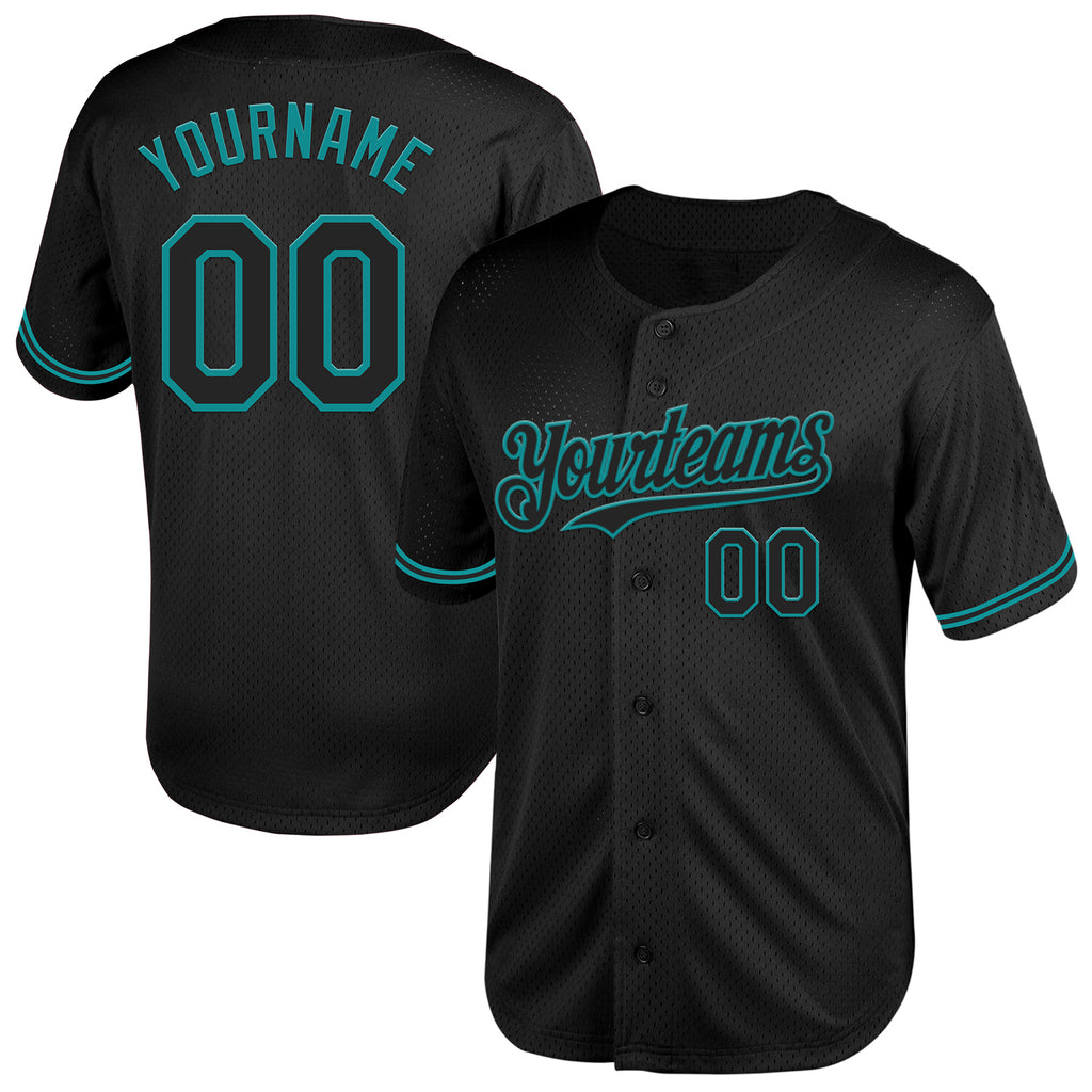 Custom Black Teal Mesh Authentic Throwback Baseball Jersey