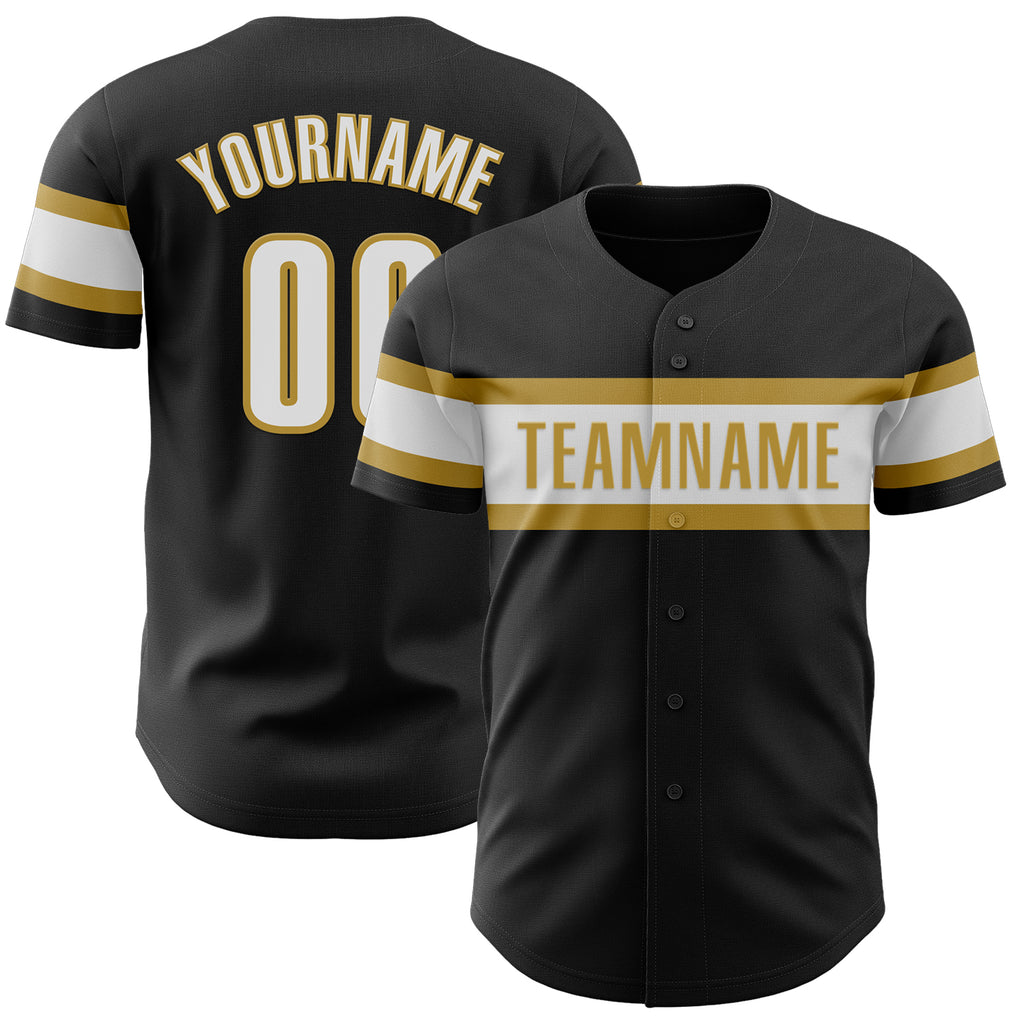 Custom Black White-Old Gold Authentic Baseball Jersey