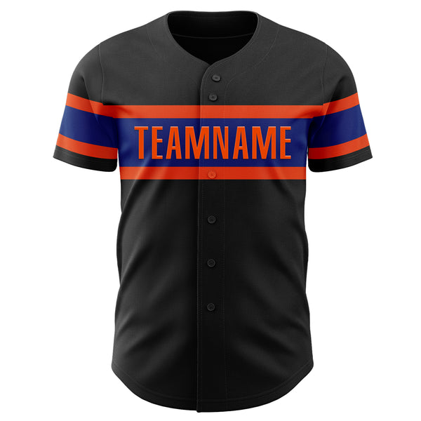 Custom Black Royal-Orange Authentic Baseball Jersey