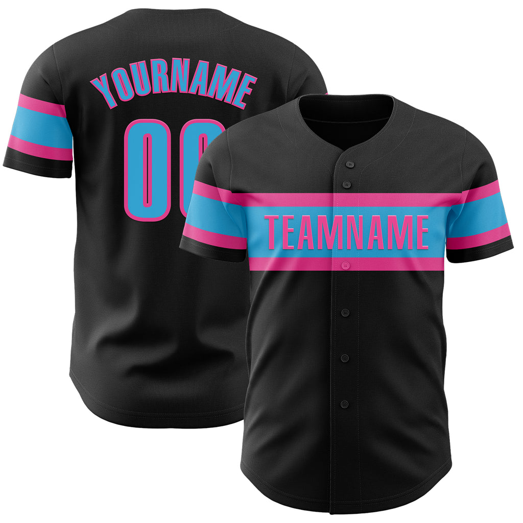 Custom Black Sky Blue-Pink Authentic Baseball Jersey