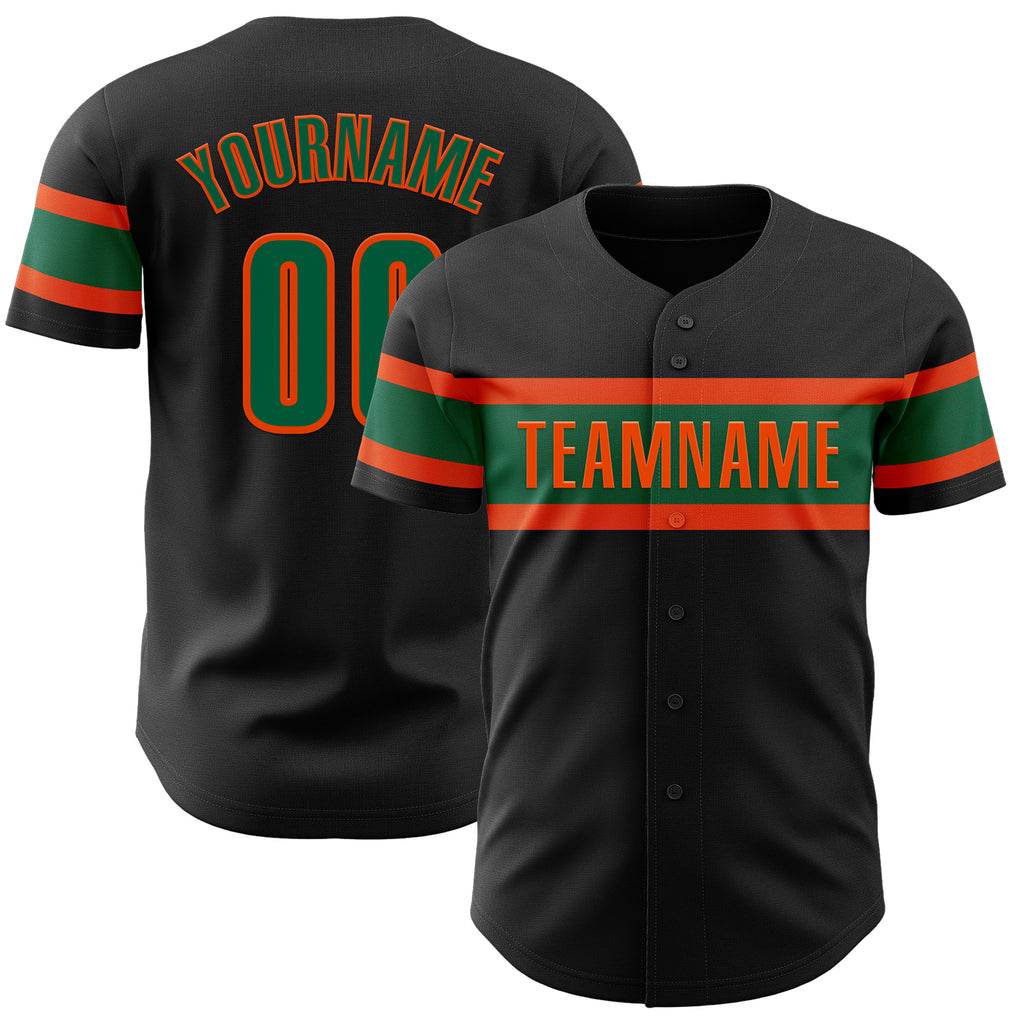 Custom Black Kelly Green-Orange Authentic Baseball Jersey