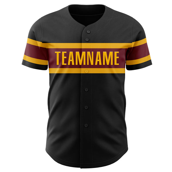 Custom Black Burgundy-Gold Authentic Baseball Jersey