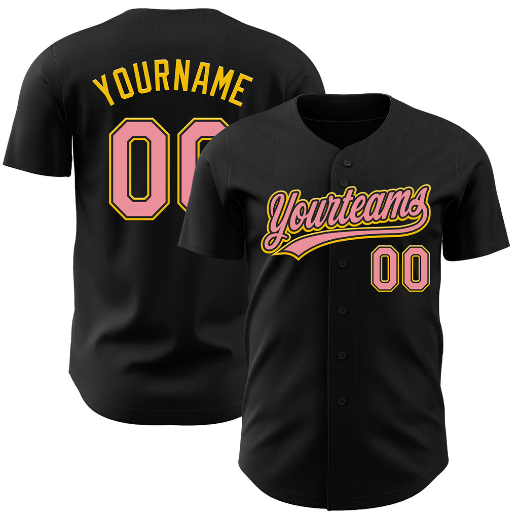 Custom Black Medium Pink-Yellow Authentic Baseball Jersey