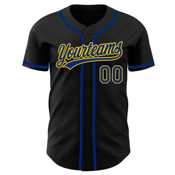 Custom Black Royal-Yellow Authentic Baseball Jersey