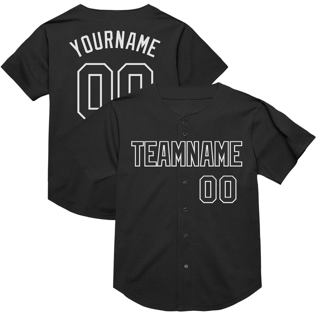 Custom Black White Mesh Authentic Throwback Baseball Jersey