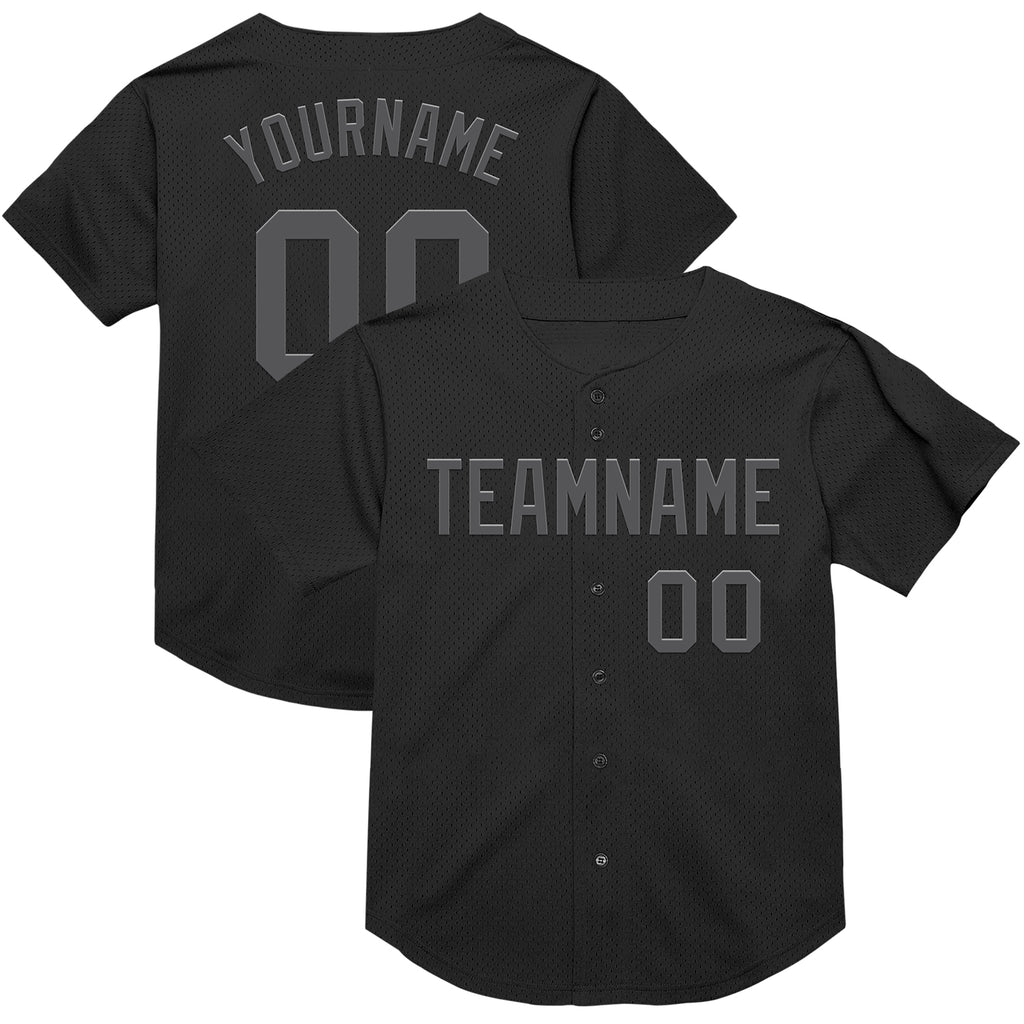 Custom Black Steel Gray Mesh Authentic Throwback Baseball Jersey