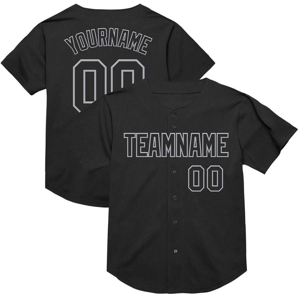 Custom Black Gray Mesh Authentic Throwback Baseball Jersey