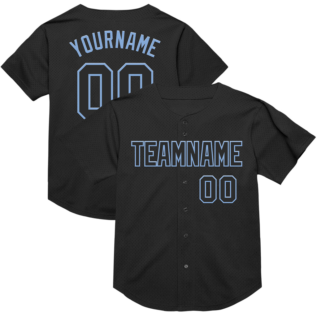 Custom Black Light Blue Mesh Authentic Throwback Baseball Jersey