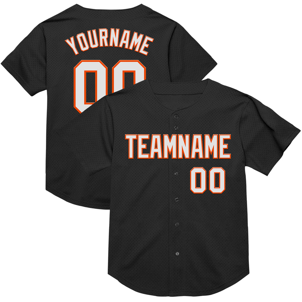 Custom Black White-Orange Mesh Authentic Throwback Baseball Jersey