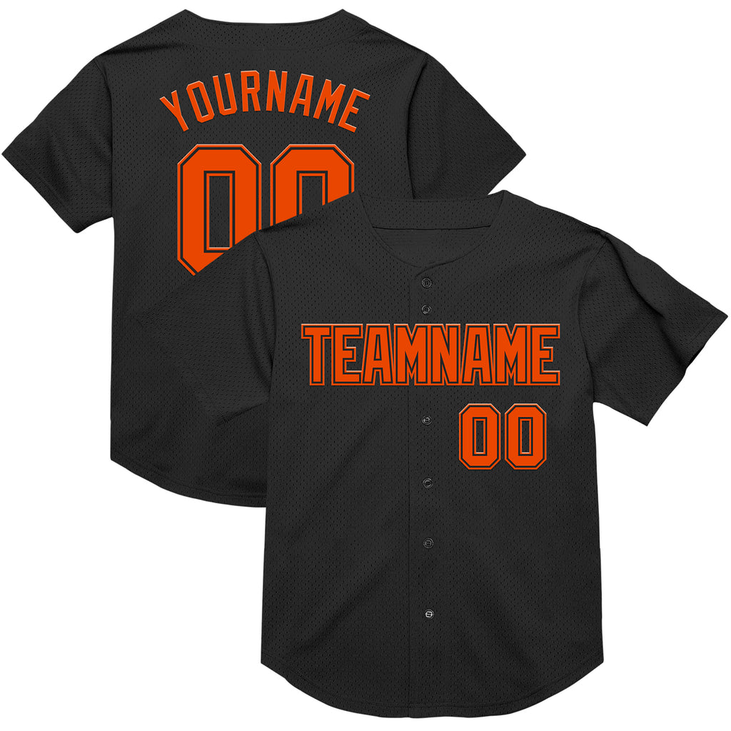 Custom Black Orange Mesh Authentic Throwback Baseball Jersey