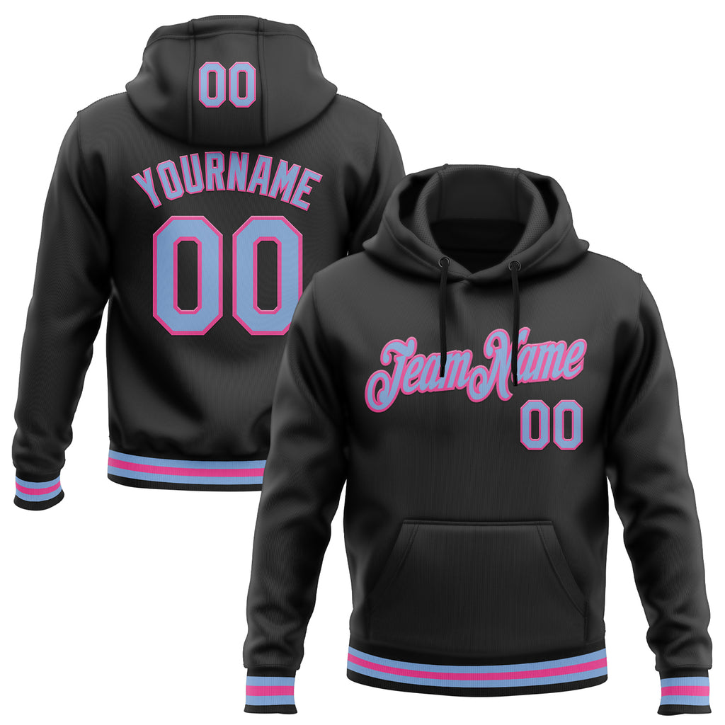 Custom Stitched Black Light Blue-Pink Sports Pullover Sweatshirt Hoodie