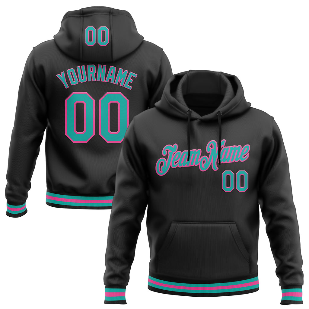 Custom Stitched Black Aqua-Pink Sports Pullover Sweatshirt Hoodie