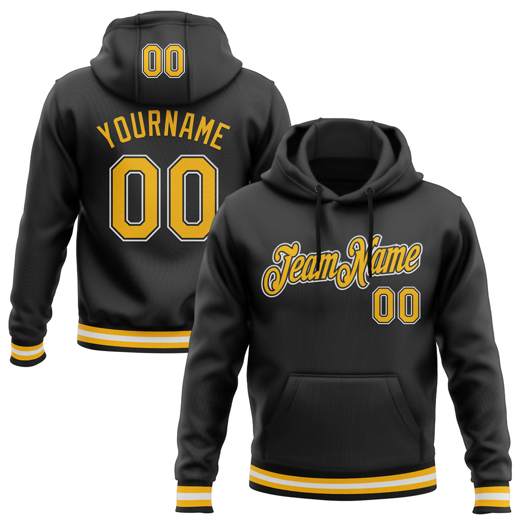 Custom Stitched Black Gold-White Sports Pullover Sweatshirt Hoodie