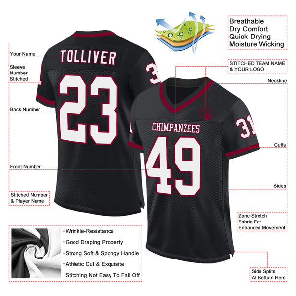 Custom Black White-Maroon Mesh Authentic Throwback Football Jersey