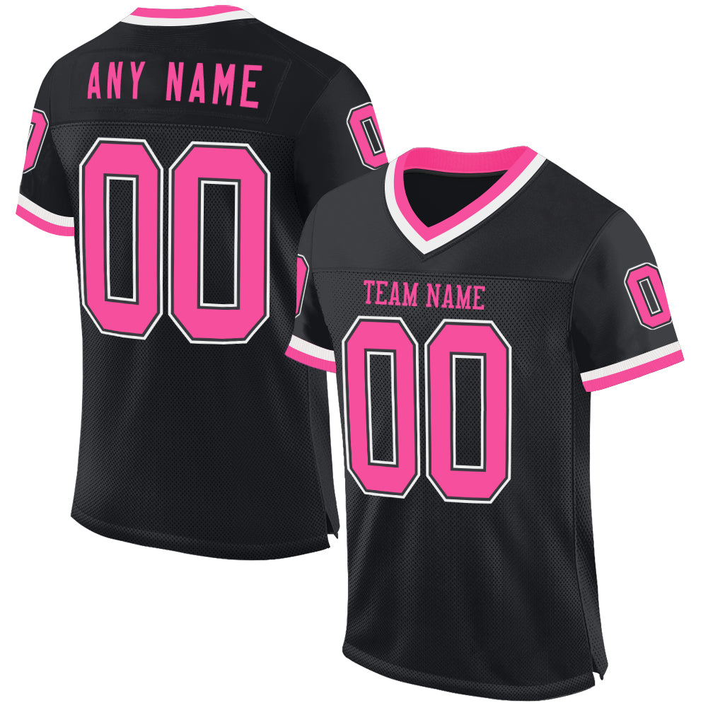 Custom Black Pink-White Mesh Authentic Throwback Football Jersey