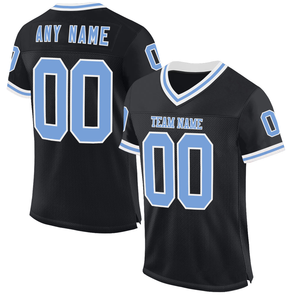 Custom Black Light Blue-White Mesh Authentic Throwback Football Jersey