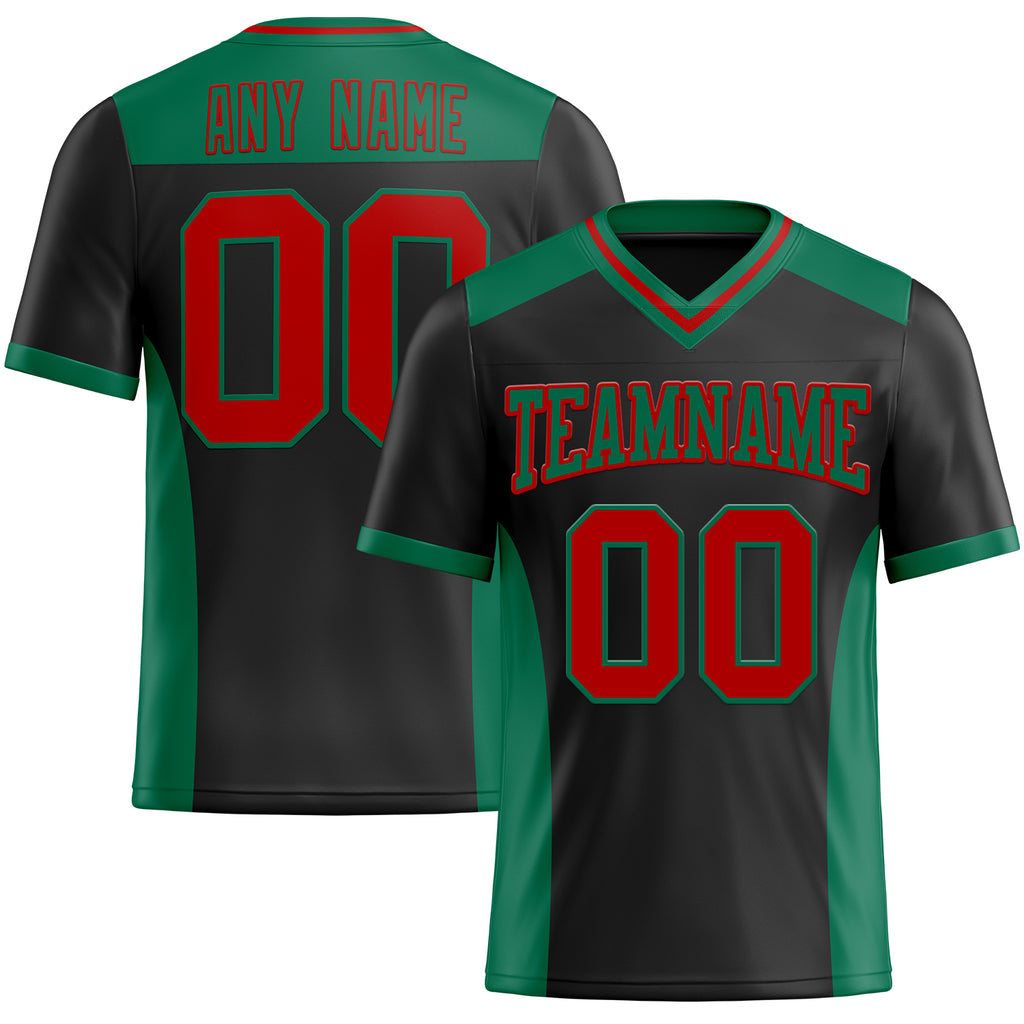 Custom Black Red-Kelly Green Mesh Authentic Football Jersey