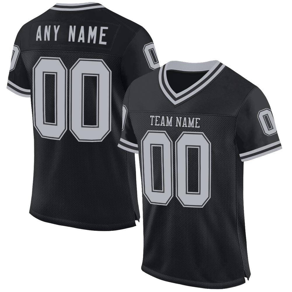 Custom Black Gray Mesh Authentic Throwback Football Jersey