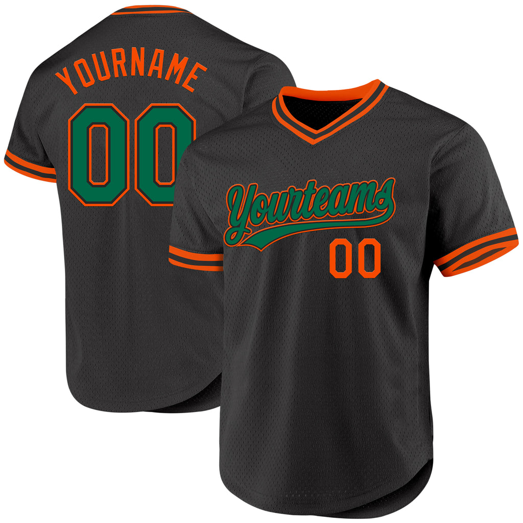 Custom Black Kelly Green-Orange Authentic Throwback Baseball Jersey