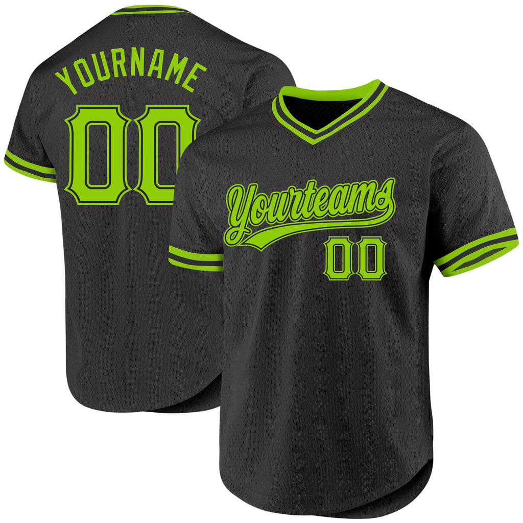 Custom Black Neon Green Authentic Throwback Baseball Jersey