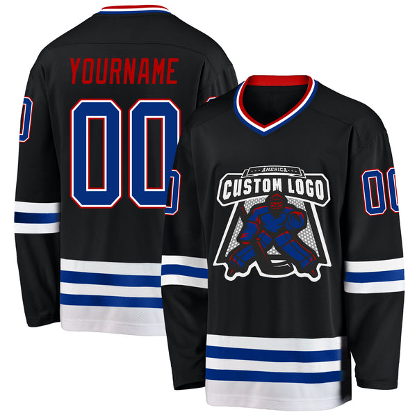 Custom Black Royal-Red Hockey Jersey